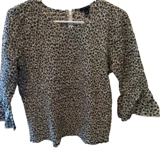 ANN TAYLOR EUC ELMRNS TOP SHIRT BLOUSE GREEN WHITR DRESSY CASUAL SUMMER SIZE 10 - Picture 3 of 5